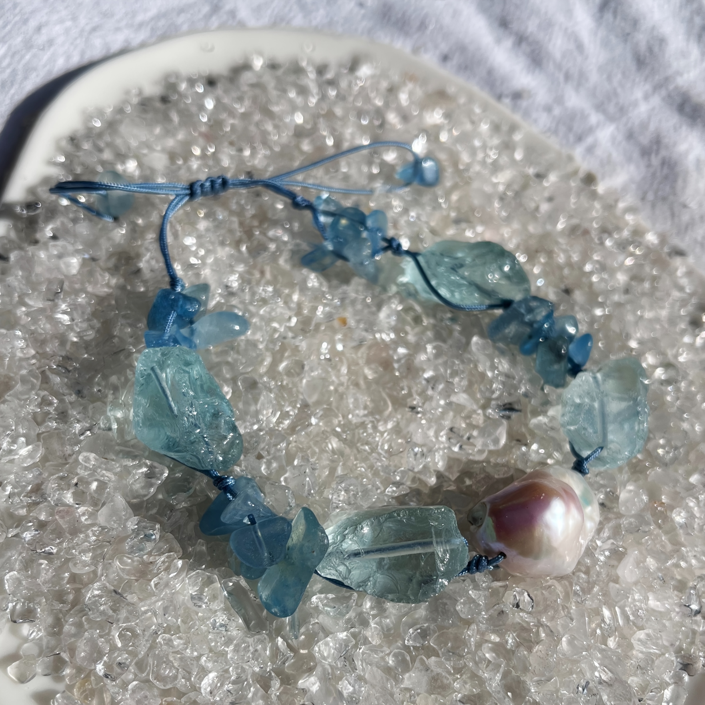 Bohemian Natural Pearl & Blue Crystal Bracelet, Perfect Gift